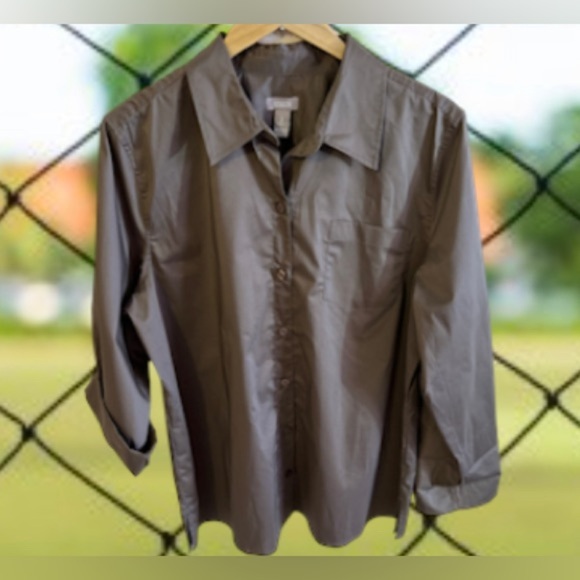 CHICO’S Dark Olive Green Women’s Plus Size 3 Blouse  Button Can Be Worn Folded - Picture 2 of 16